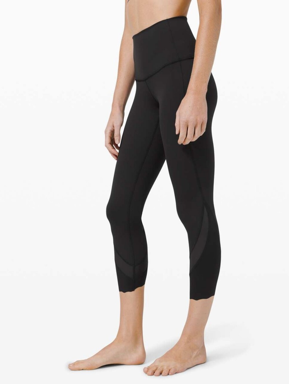 Lululemon Wunder Under High Rise Crop 23" Scallop Black Leggings Size 6 Luxtreme